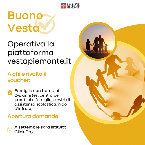 Buono Vesta: voucher della Regione Piemonte per le famiglie con bambini da 0 a 6 anni
